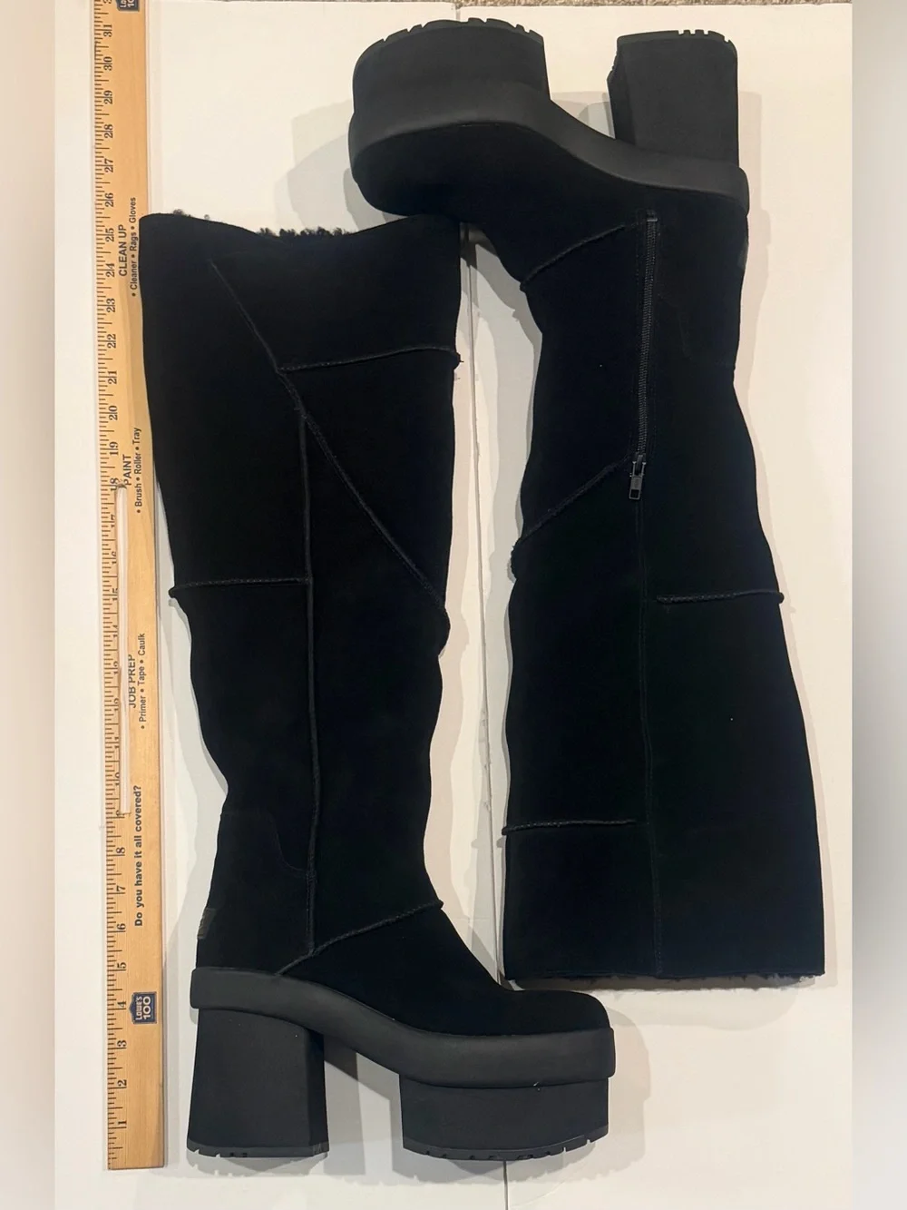 UGG New Heights Platform Xtra Boots Black Suede Tall Knee High 1157911 Size 9